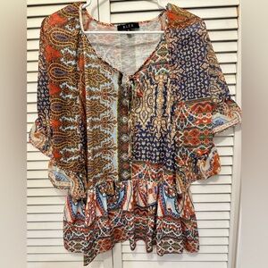 B.L.E.U. Women’s Mixed Print Boho Top Size XL